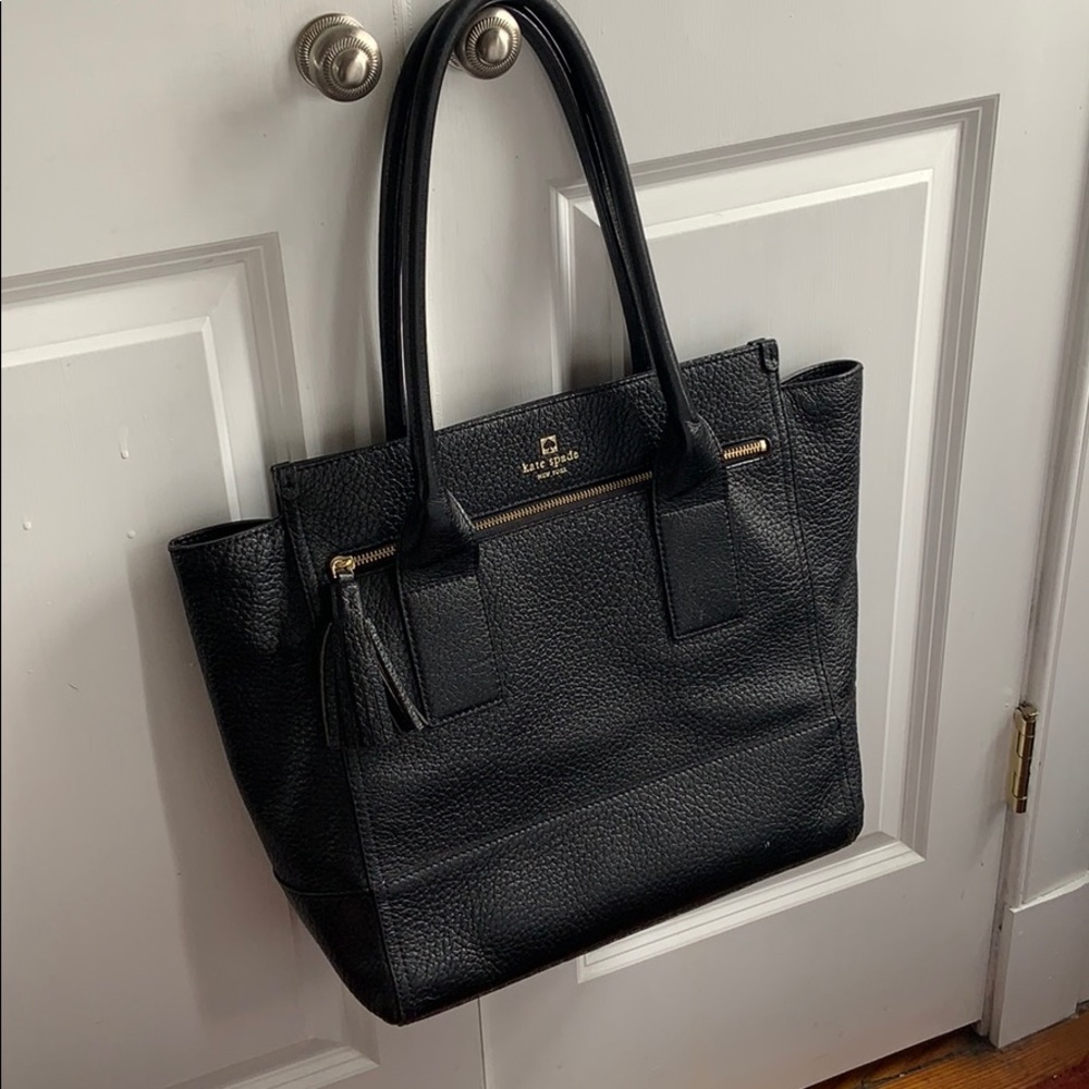 Kate Spade Large Black Leather Tote Bag - Picture 2 of 6